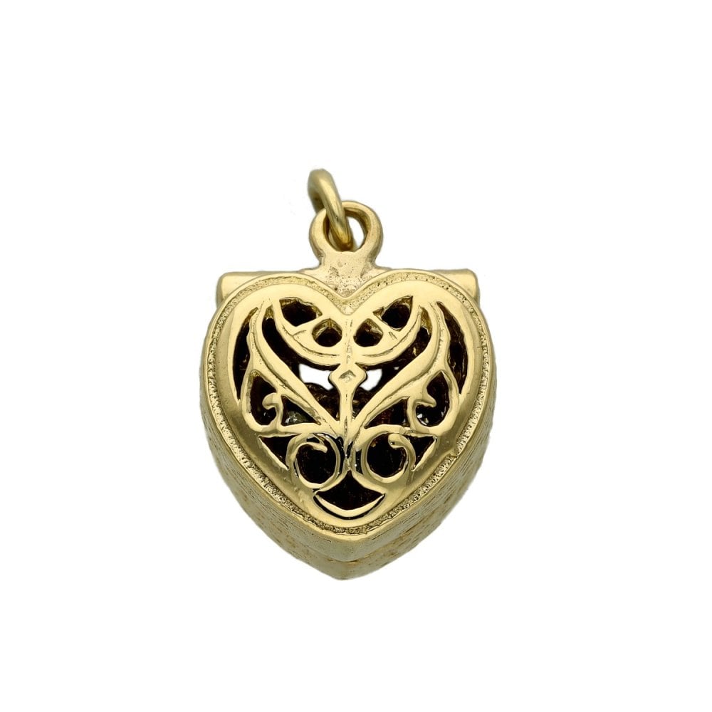 9ct Yellow Gold Heart Ring Box Charm - 14x13x10mm - 4.8g