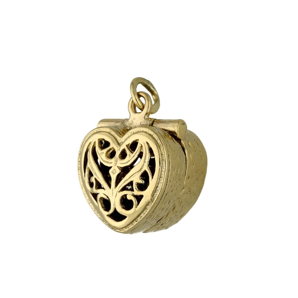 9ct Yellow Gold Heart Ring Box Charm - 14x13x10mm - 4.8g