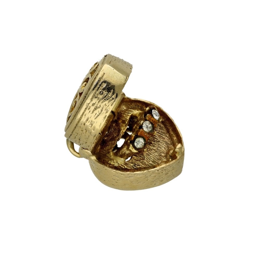 9ct Yellow Gold Heart Ring Box Charm - 14x13x10mm - 4.8g