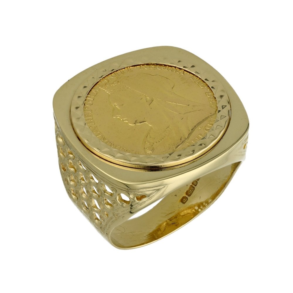 1894 Yellow Gold Full Sovereign Coin Ring - Size W - 16.20g