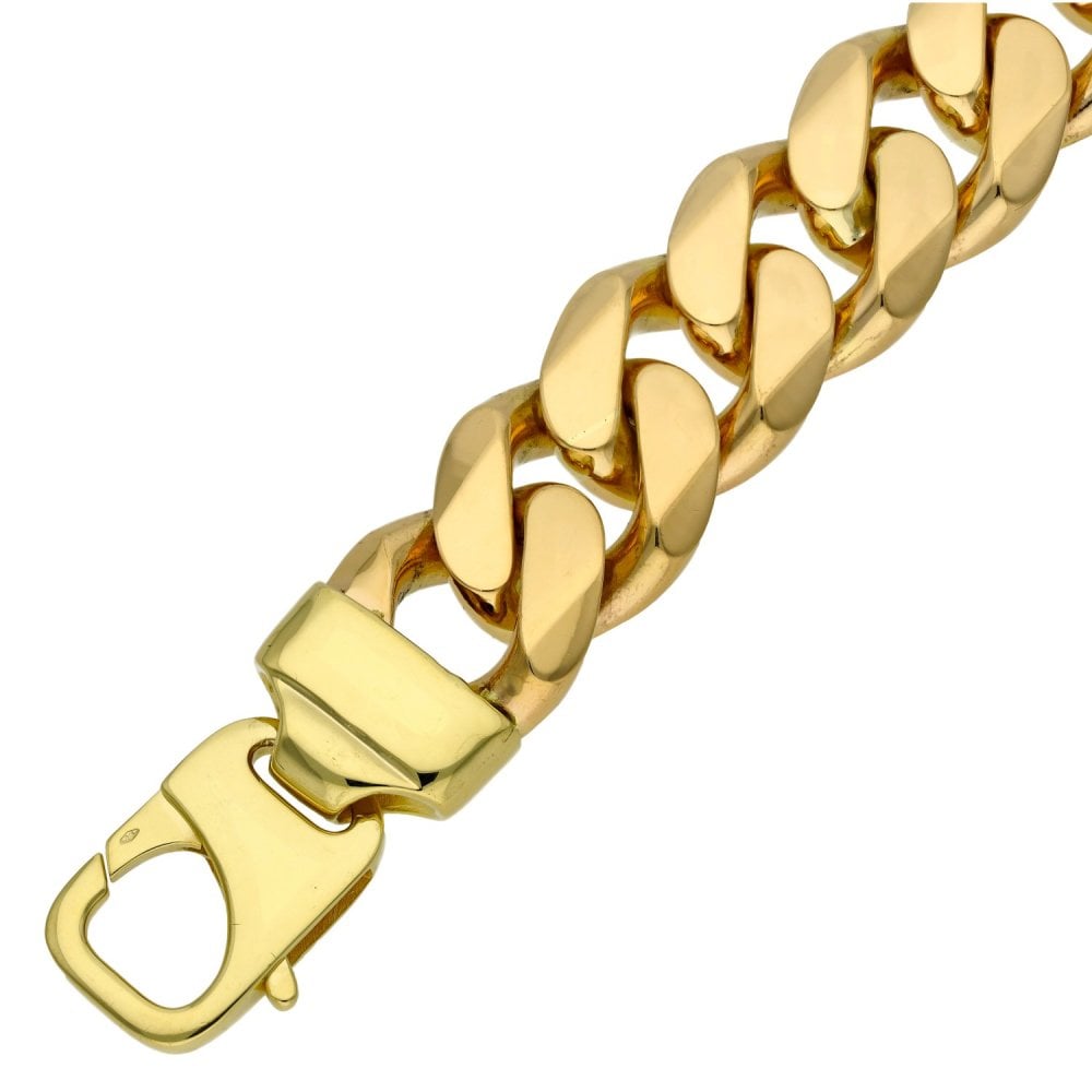 Gents 9ct Yellow Gold Heavy Curb Bracelet - 9" - 190.9g