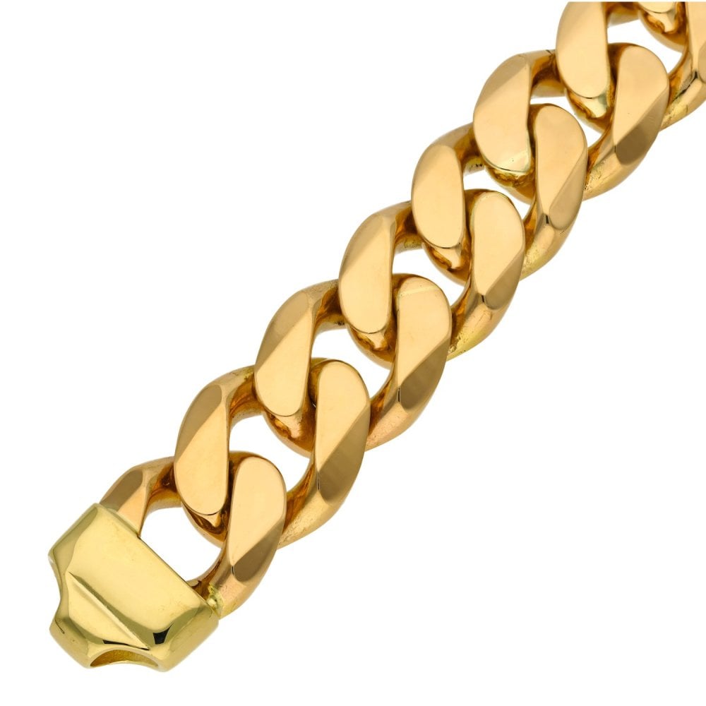 Gents 9ct Yellow Gold Heavy Curb Bracelet - 9" - 190.9g