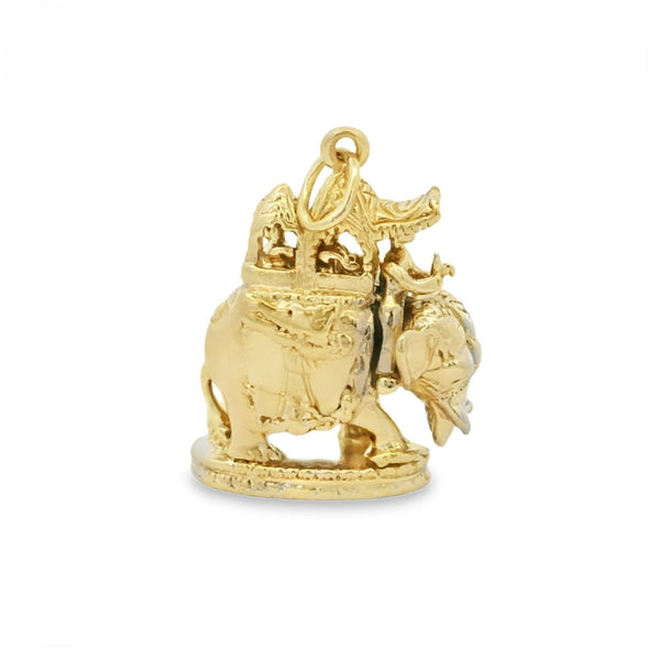 9ct Yellow Gold Elephant Charm - 16x23x10mm - 8.5g