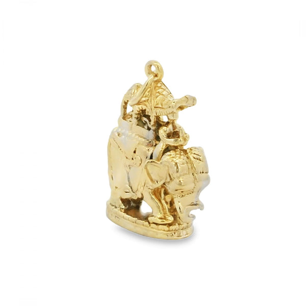 9ct Yellow Gold Elephant Charm - 16x23x10mm - 8.5g