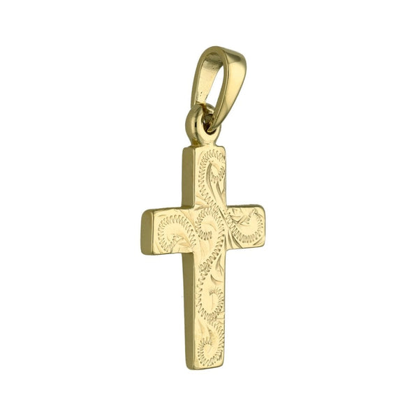 9ct Yellow Gold Engraved Cross Pendant - 4.6g