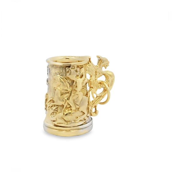 9ct Yellow Gold Ornate Tankard Charm - 23x20x14mm - 10.9g