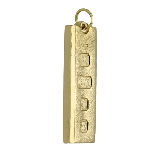 9ct Yellow Gold Ingot Pendant - 15x43x4mm - 29.5g