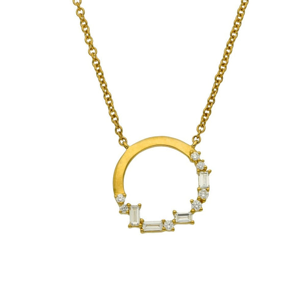 18ct Yellow Gold Diamond Loop Pendant & Necklace - 18" - 3.5g