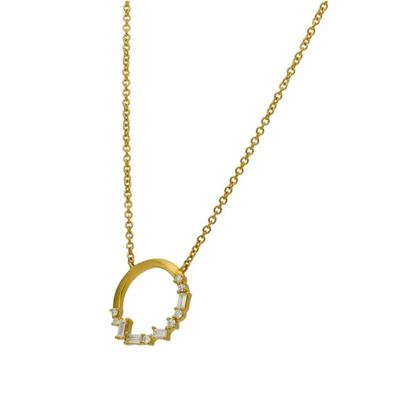 18ct Yellow Gold Diamond Loop Pendant & Necklace - 18" - 3.5g