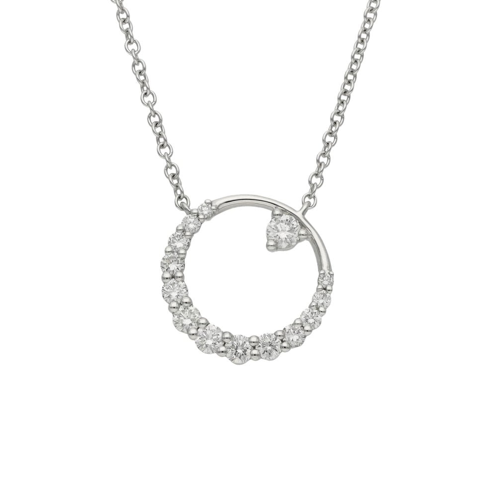 18ct White Gold Diamond Loop Pendant & Necklace - 18" - 3.5g
