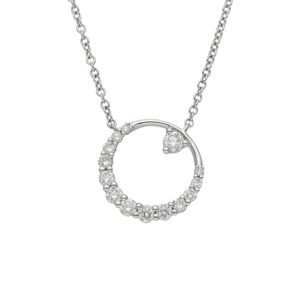 18ct White Gold Diamond Loop Pendant & Necklace - 18" - 3.5g