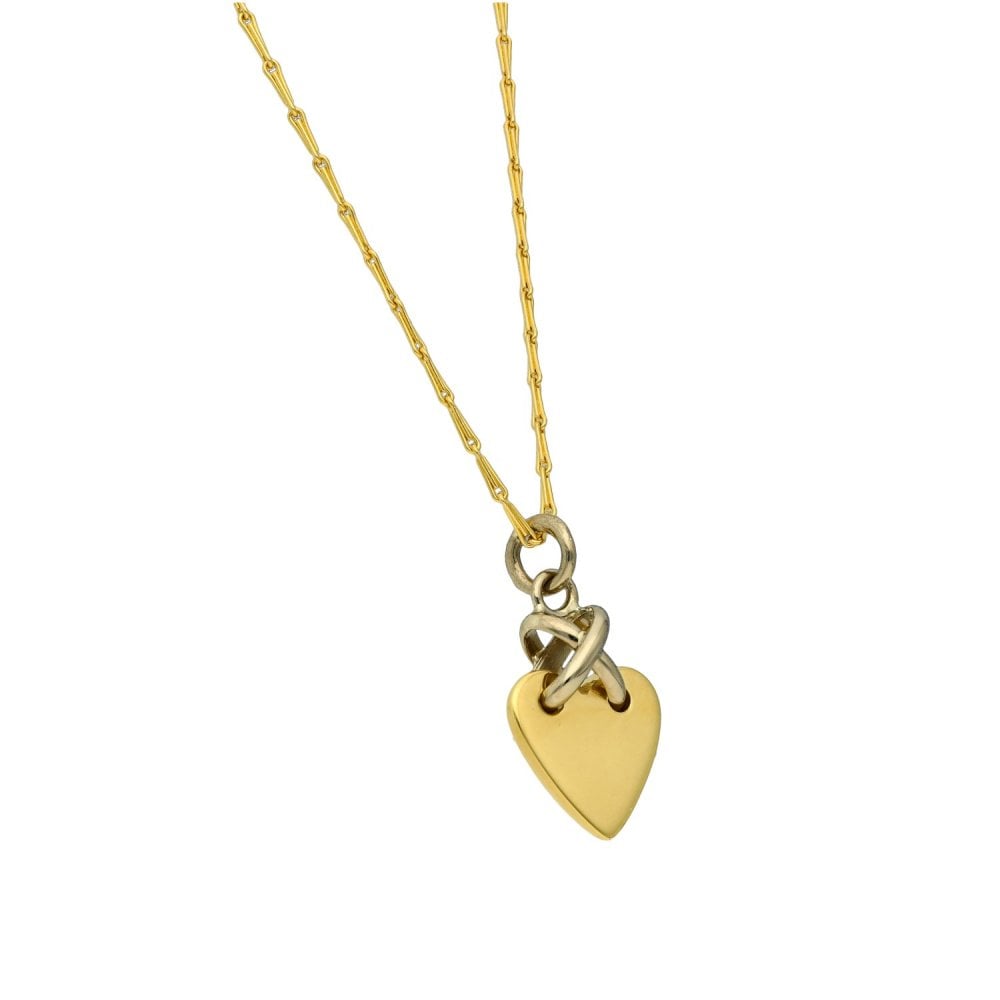 18ct Yellow & White Gold Heart Pendant & Necklace - 18" - 6.7g