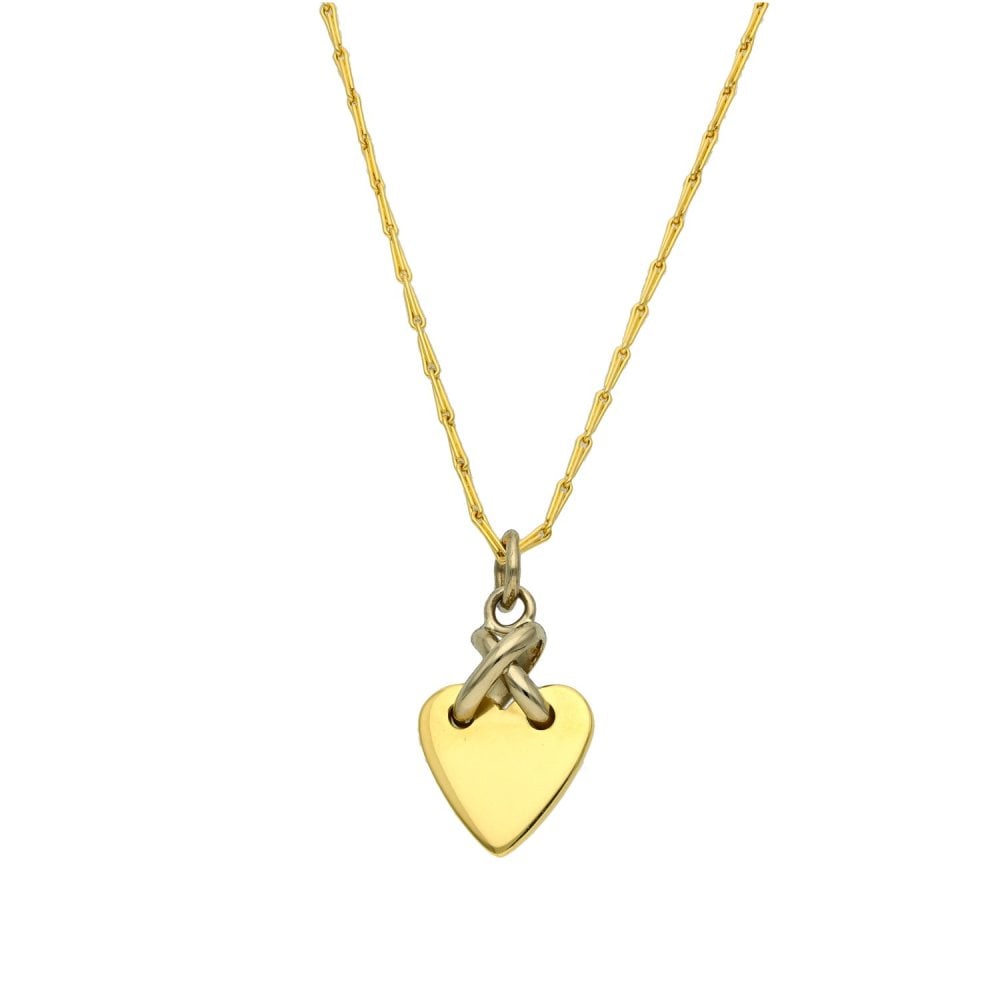 18ct Yellow & White Gold Heart Pendant & Necklace - 18" - 6.7g
