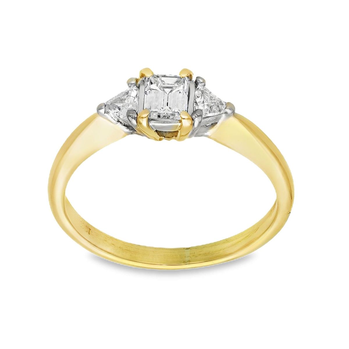 18ct Gold Trilliant & Emerald Cut Diamond Trilogy Ring 0.51ct