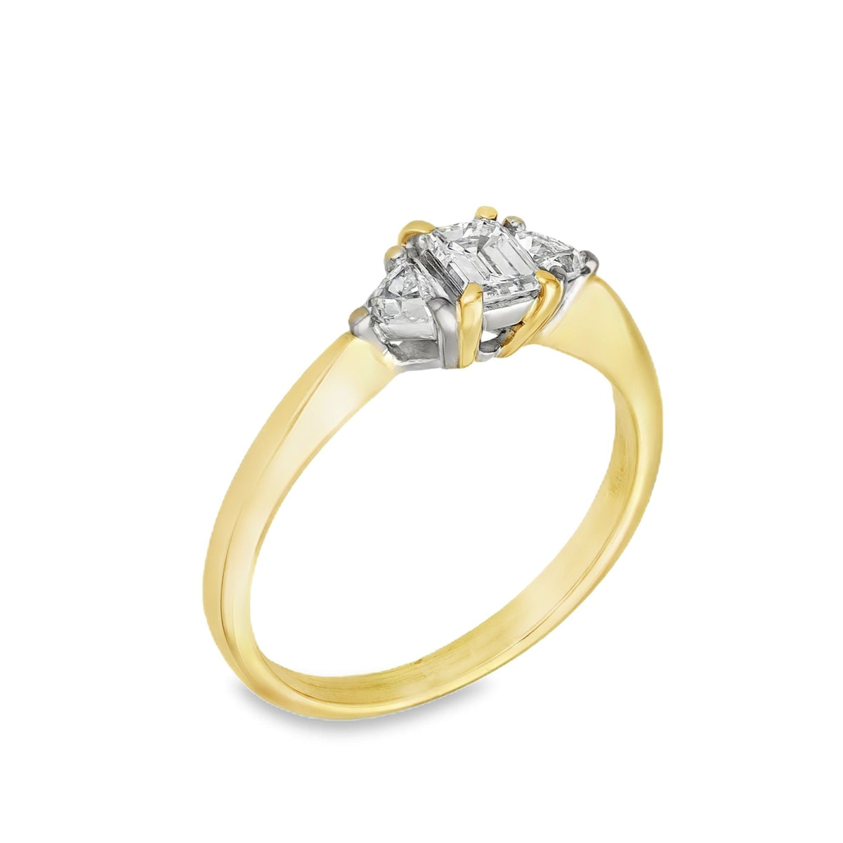 18ct Gold Trilliant & Emerald Cut Diamond Trilogy Ring 0.51ct