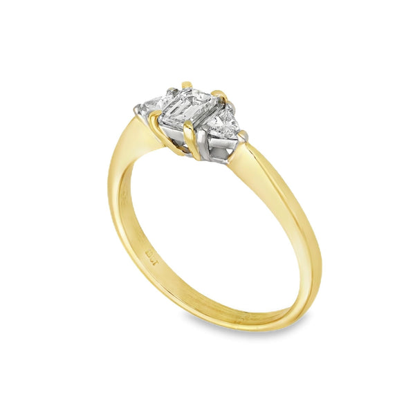 18ct Gold Trilliant & Emerald Cut Diamond Trilogy Ring 0.51ct