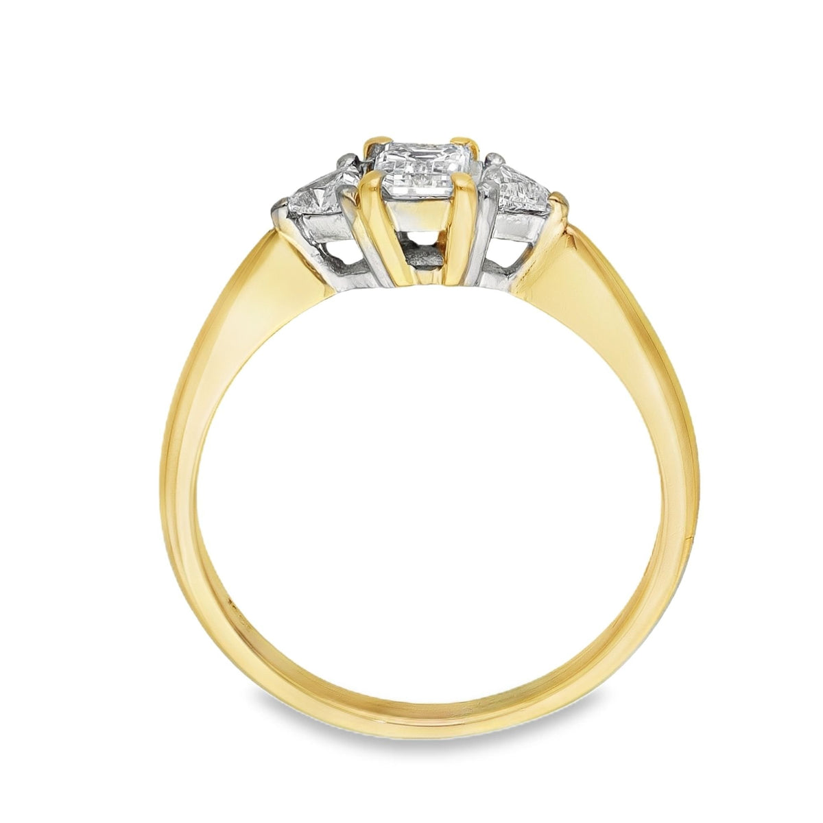18ct Gold Trilliant & Emerald Cut Diamond Trilogy Ring 0.51ct