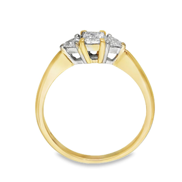 18ct Gold Trilliant & Emerald Cut Diamond Trilogy Ring 0.51ct