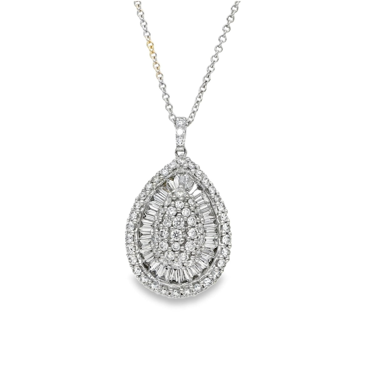 18ct White Gold Diamond Encrusted Pear Shape Pendant & Chain