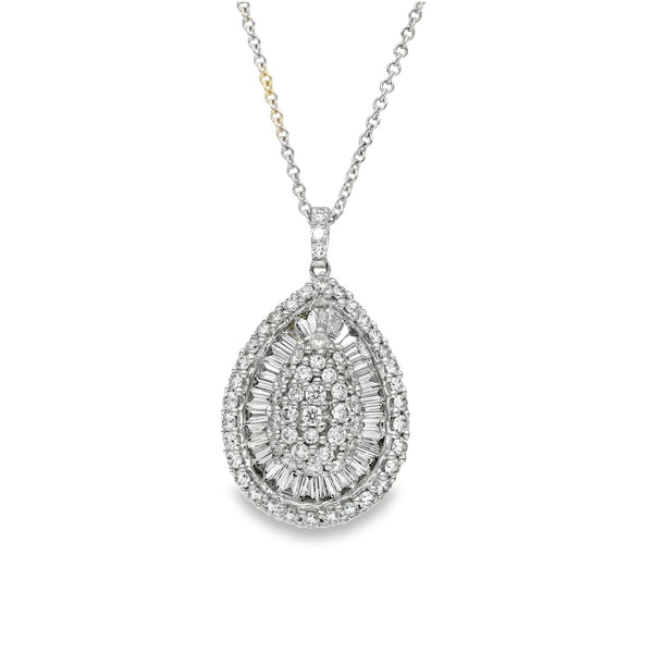 18ct White Gold Diamond Encrusted Pear Shape Pendant & Chain