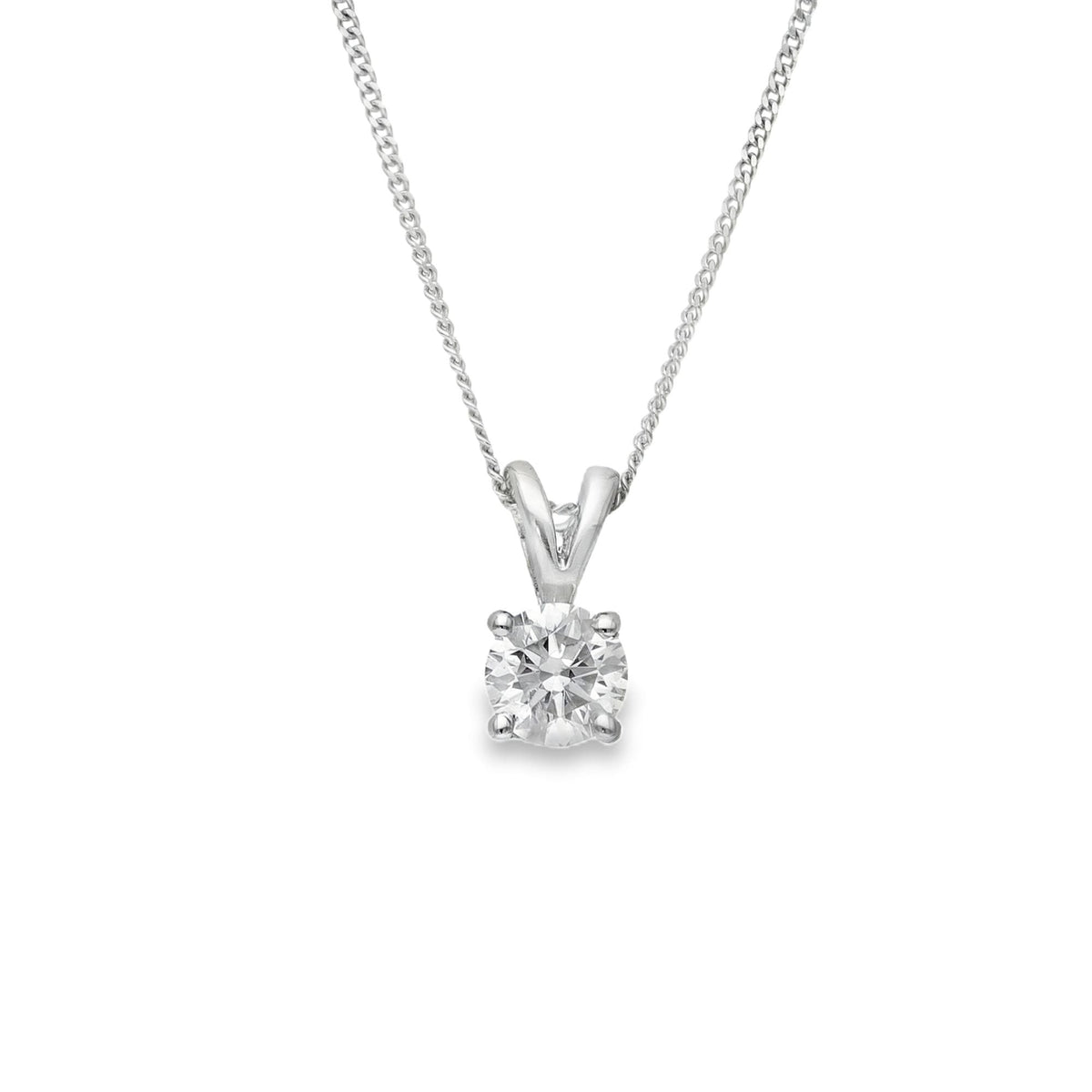Ladies 9ct White Gold Diamond Pendant & Necklace - 18" - 1.3g