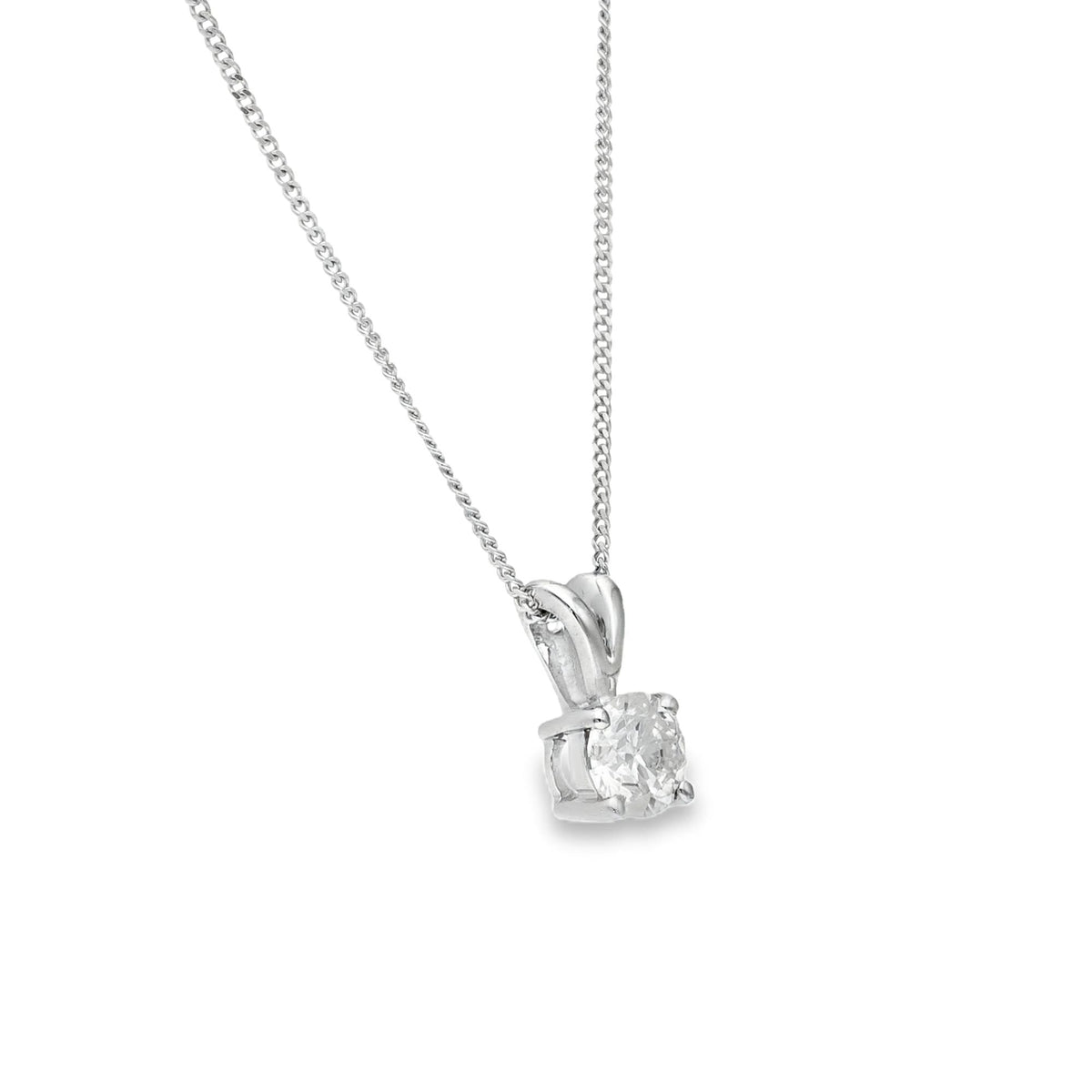 Ladies 9ct White Gold Diamond Pendant & Necklace - 18" - 1.3g