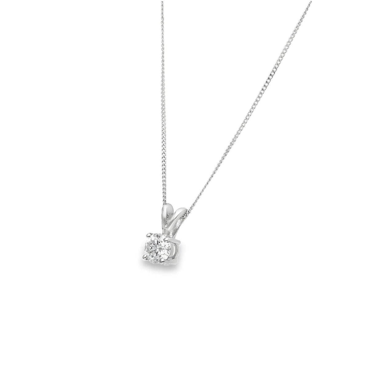 Ladies 9ct White Gold Diamond Pendant & Necklace - 18" - 1.3g