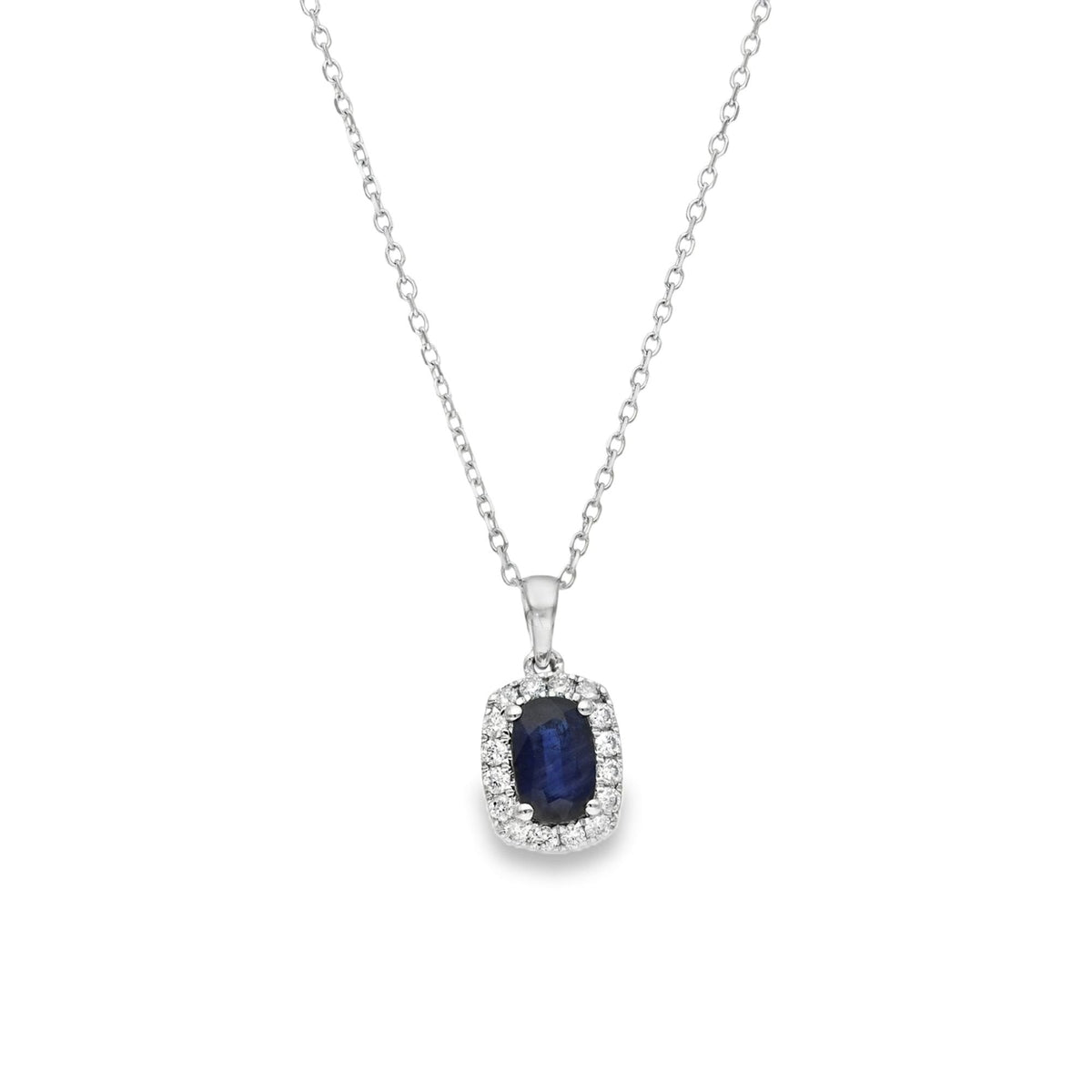 18ct White Gold Sapphire & Diamond Pendant & Chain - 16"