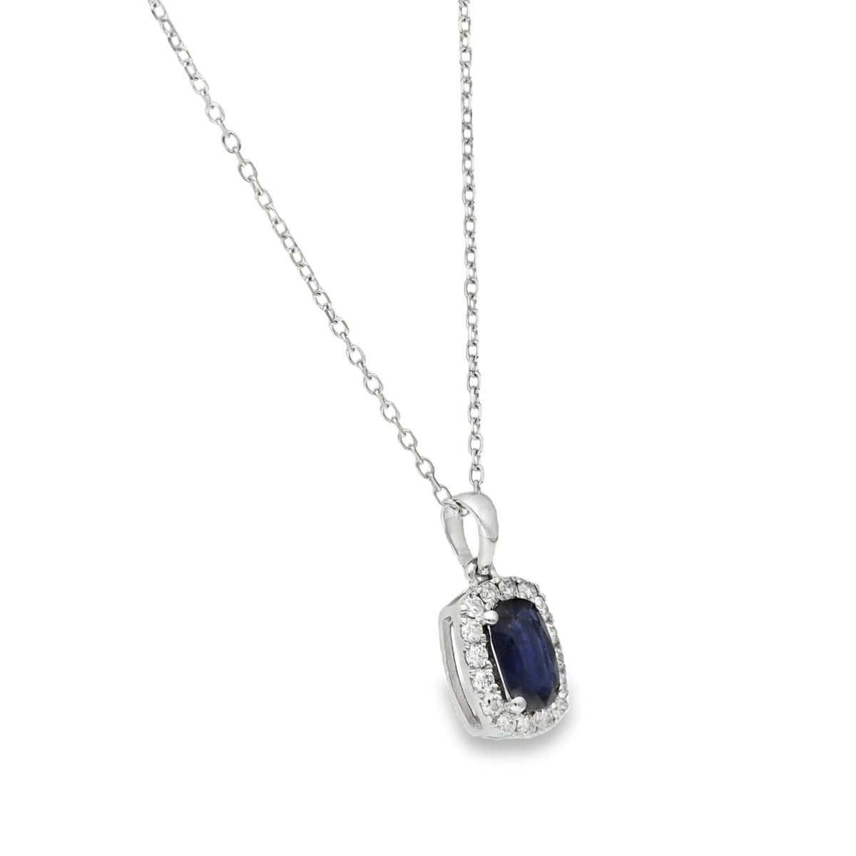 18ct White Gold Sapphire & Diamond Pendant & Chain - 16"
