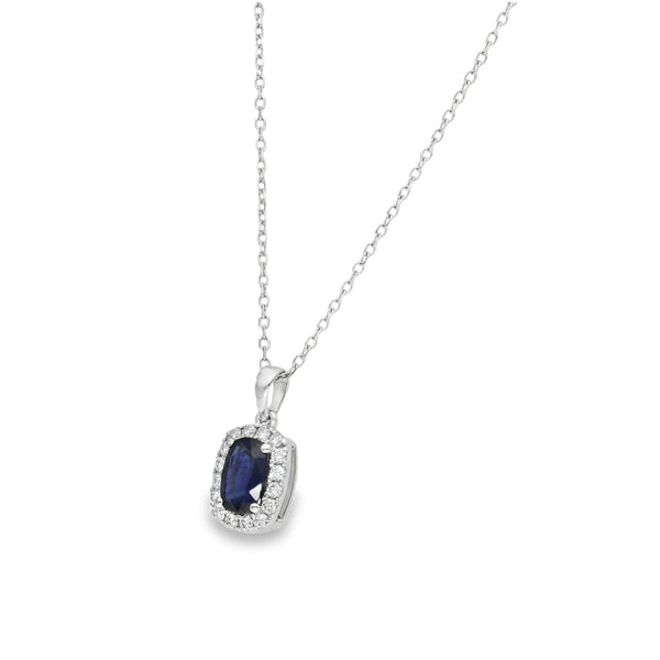18ct White Gold Sapphire & Diamond Pendant & Chain - 16"
