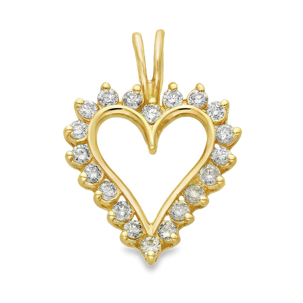Ladies 14ct Yellow Gold Open Diamond Heart Pendant - 1.00ct