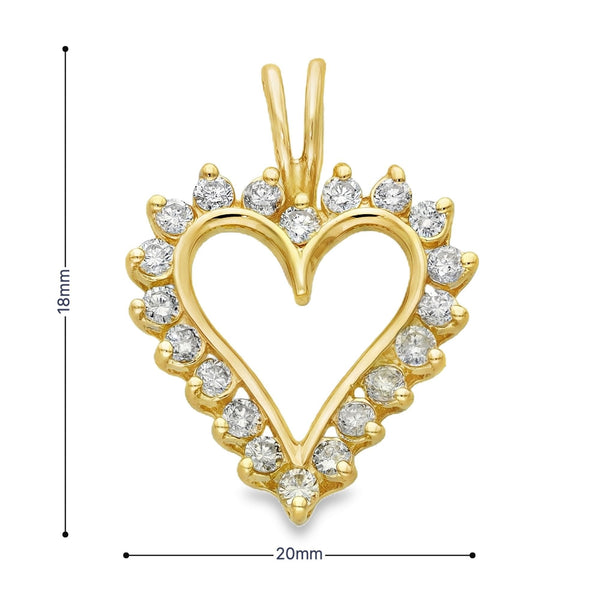 Ladies 14ct Yellow Gold Open Diamond Heart Pendant - 1.00ct