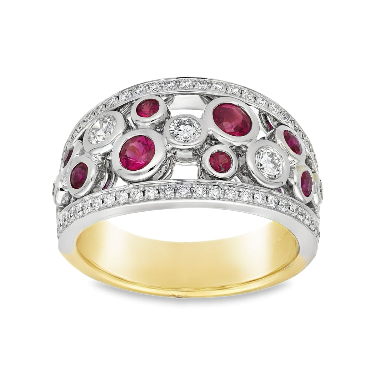18ct Yellow & White Gold Pink Ruby & Diamond Bubble Ring