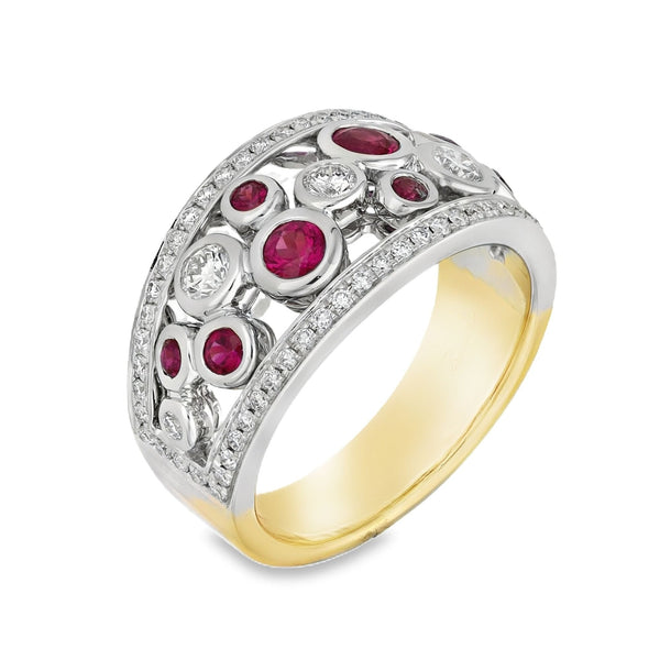 18ct Yellow & White Gold Pink Ruby & Diamond Bubble Ring