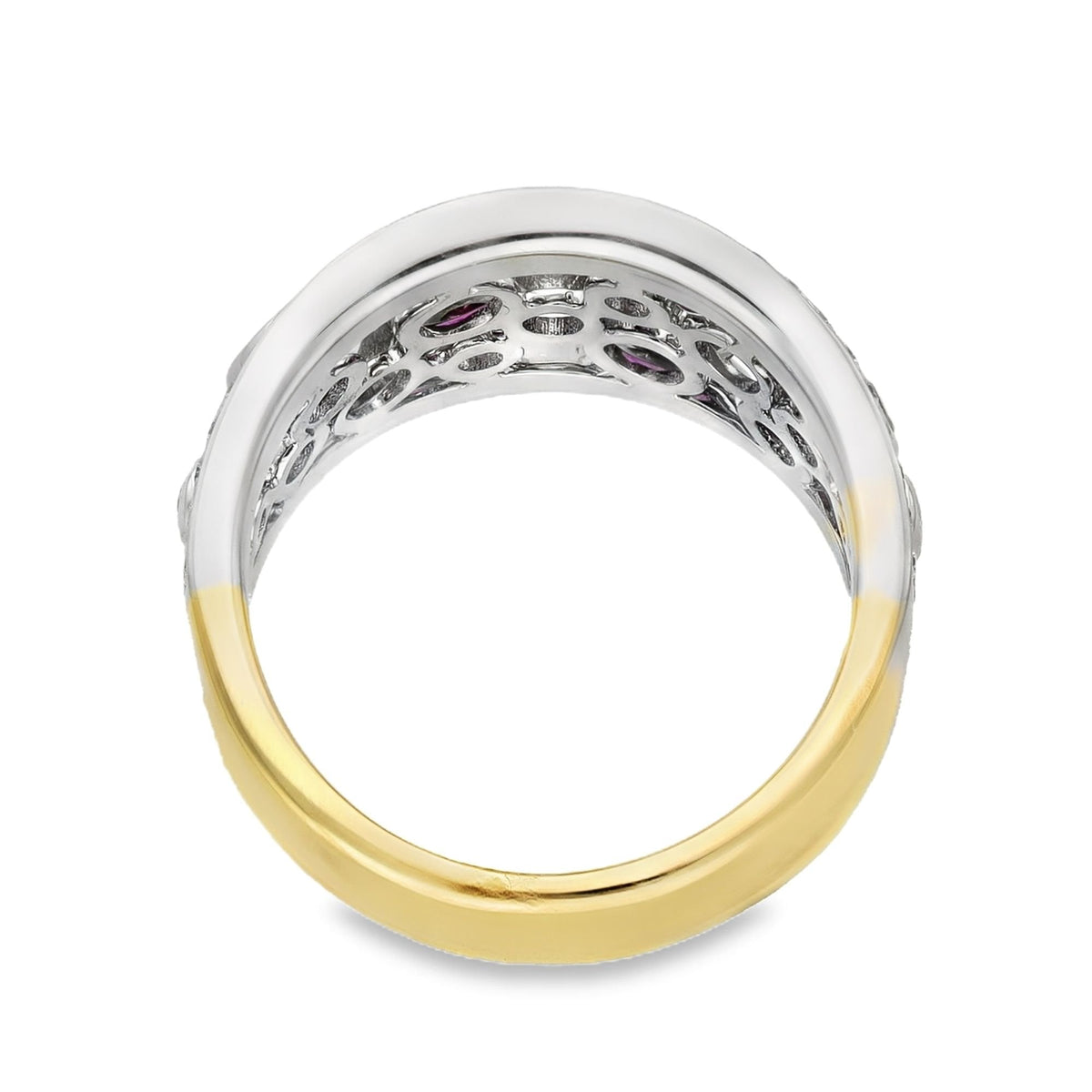 18ct Yellow & White Gold Pink Ruby & Diamond Bubble Ring