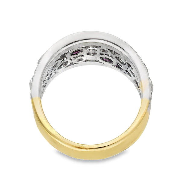 18ct Yellow & White Gold Pink Ruby & Diamond Bubble Ring