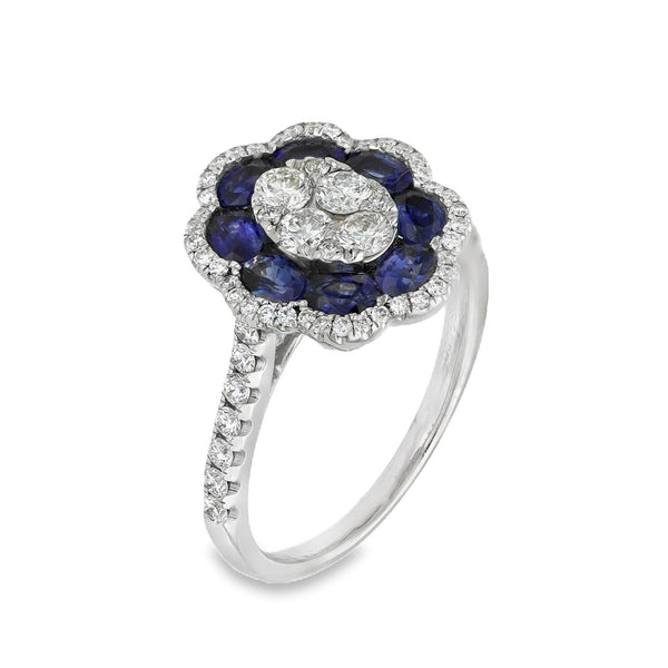 18ct White Gold Sapphire & Diamond Petal Cluster Ring - Size N