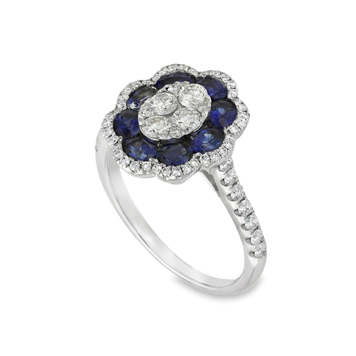 18ct White Gold Sapphire & Diamond Petal Cluster Ring - Size N