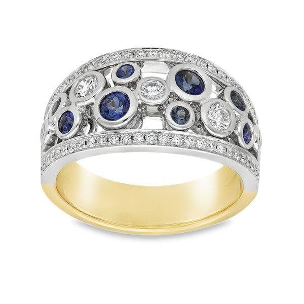 18ct Yellow & White Gold Sapphire & Diamond Ring - Size P