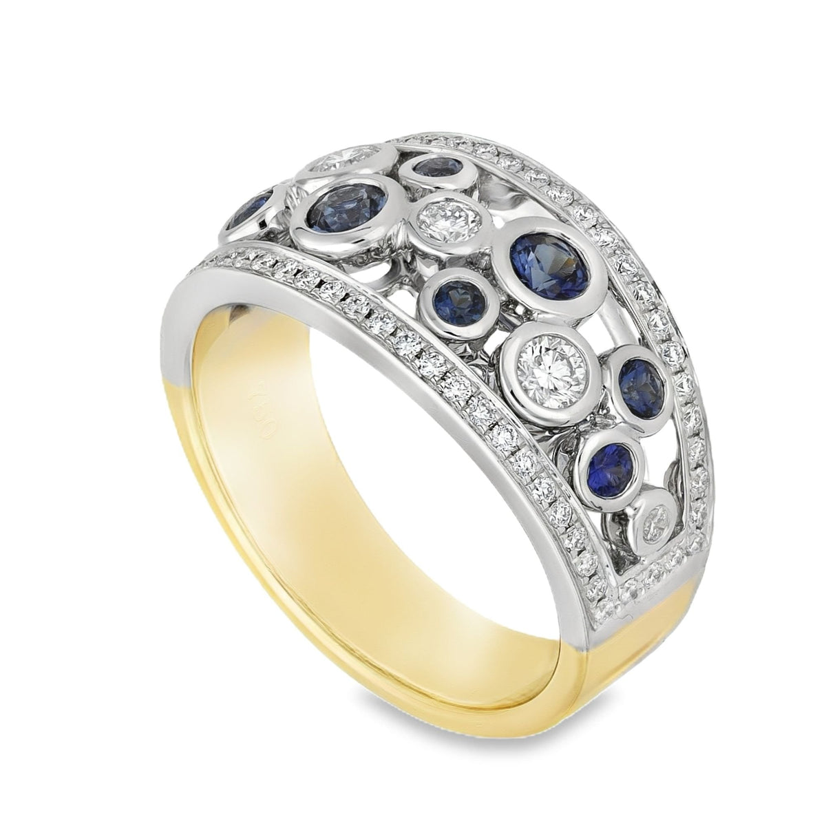 18ct Yellow & White Gold Sapphire & Diamond Ring - Size P