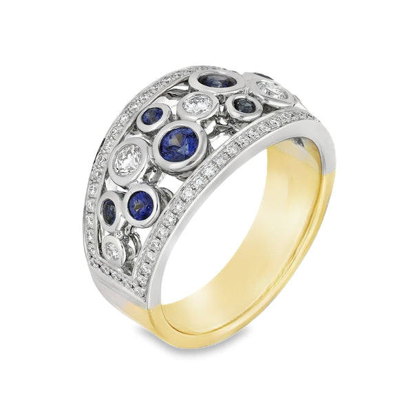 18ct Yellow & White Gold Sapphire & Diamond Ring - Size P