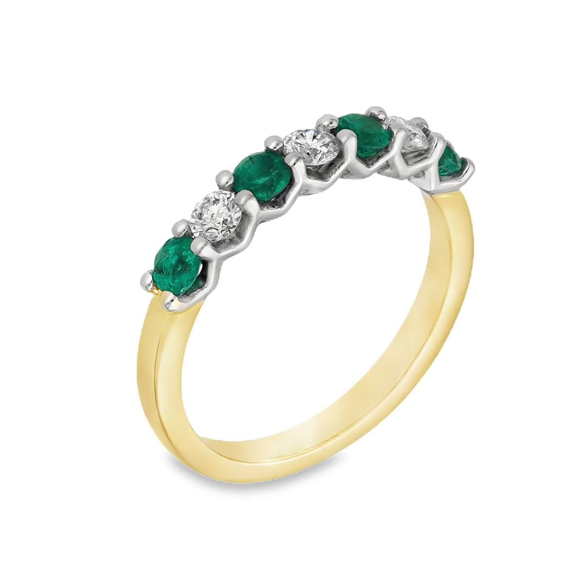 18ct Yellow Gold Emerald & Diamond Half-Eternity Ring - Size N
