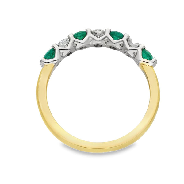 18ct Yellow Gold Emerald & Diamond Half-Eternity Ring - Size N