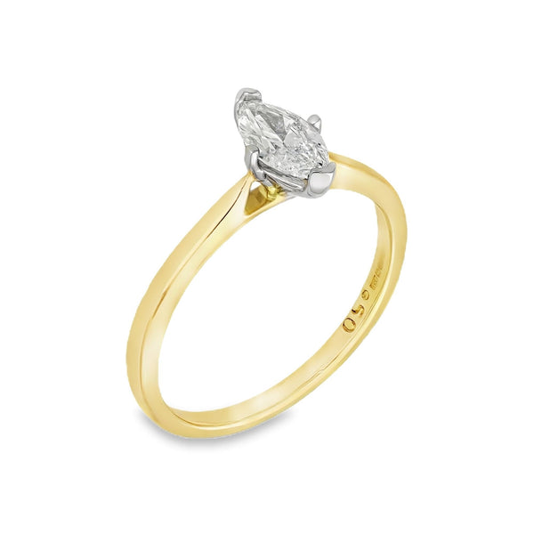 18ct Yellow Gold Marquise Diamond Engagement Ring - Size M
