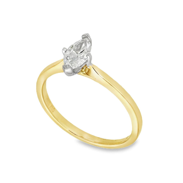 18ct Yellow Gold Marquise Diamond Engagement Ring - Size M