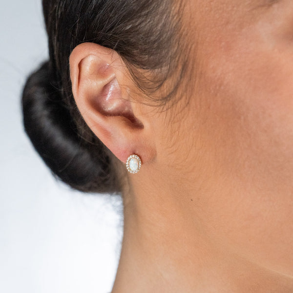 9ct Yellow Gold Opal & Cubic Zirconia Cluster Stud Earrings