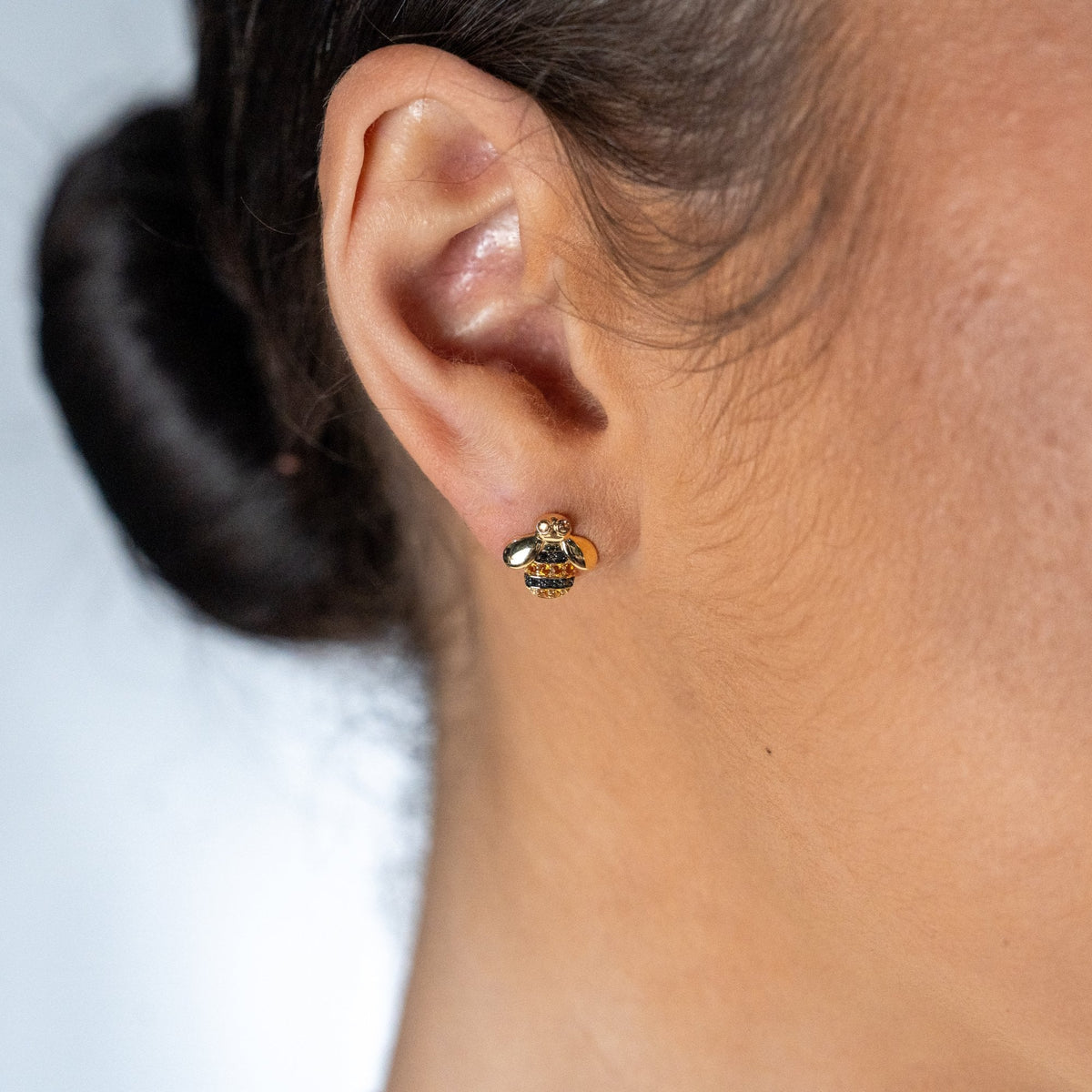 9ct Yellow Gold Diamond & Citrine Bee Stud Earrings - 0.04ct