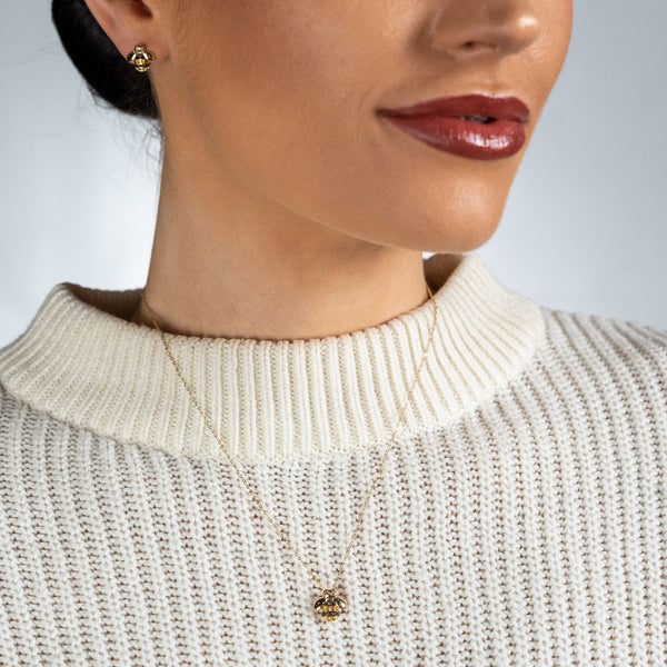 9ct Gold Black Diamond & Citrine Bee Pendant & Necklace
