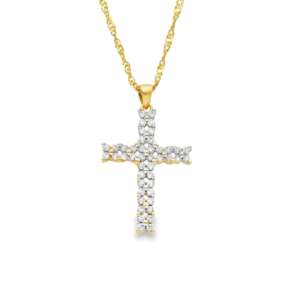 9ct yellow Gold Twist Curb Chain & Diamond Cross Pendant - 20"