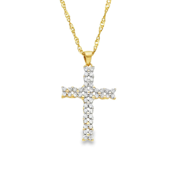 9ct yellow Gold Twist Curb Chain & Diamond Cross Pendant - 20"
